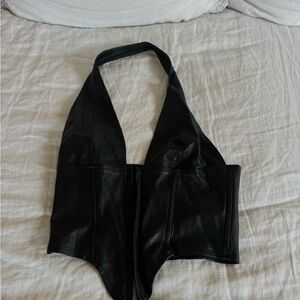 Miaou Black Leather Halter Top